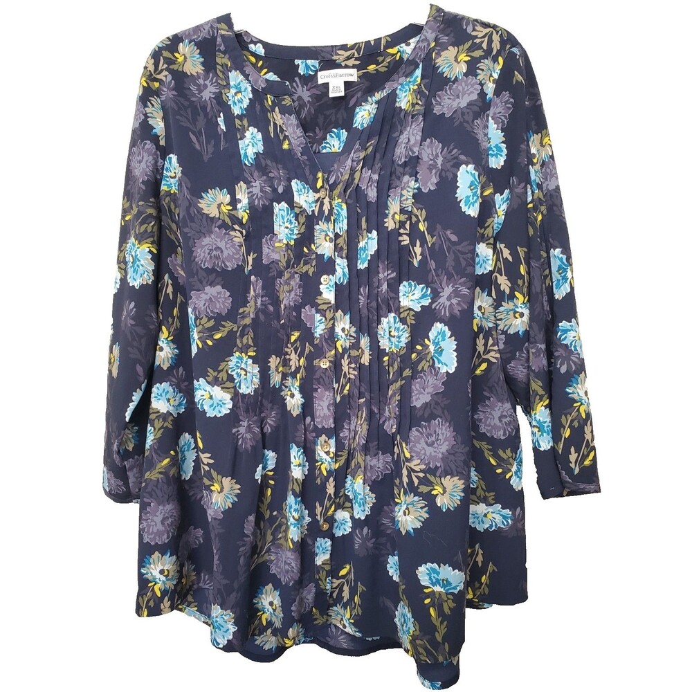Croft & Barrow Pintucked Floral Print Button-Up Tunic Size XXL
